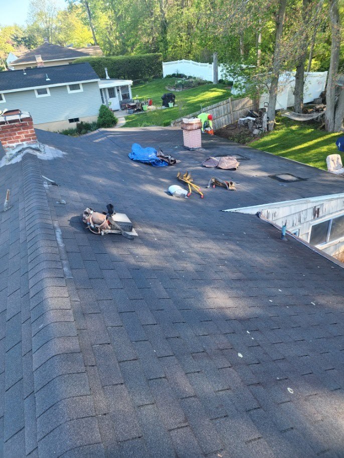 Roofing work in progress on a Connecticut home
