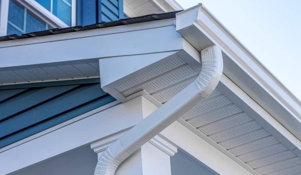 White gutters and downspout on a Connecticut home