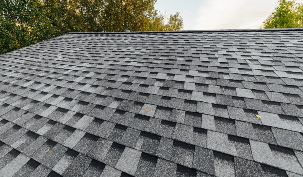 Close view of new architectural shingles on a replaced roof